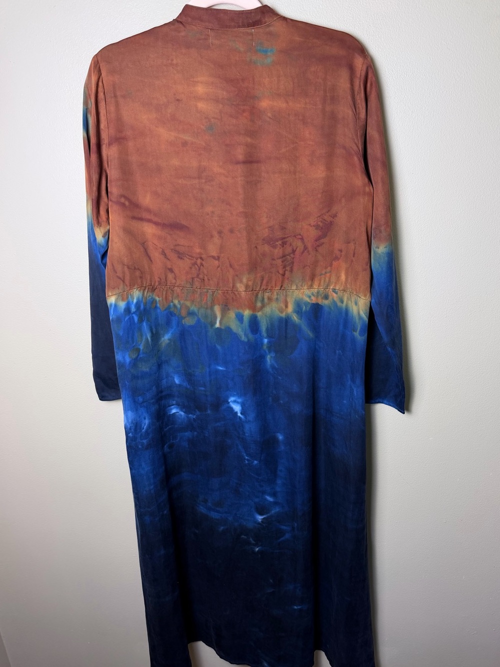 Anthropologie Cloth & Stone Perla Tie Dye Maxi Shirtdress S Blue Brown Lyocell - Picture 7 of 9